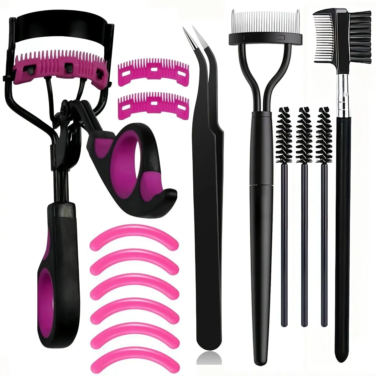 Fashion Eyelash Curler Brow Comb Set, Lash Extender Tweezers, Foldable Mascara Separator, Lash Brush, Replacement Bands, Combs and Eyelash Curler Pads, Quick Lash Lift, Curling Lashes