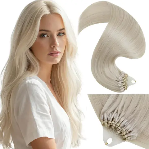 LaaVoo Micro Bead Real Human Hair Extensions - 1g/Strand, 14-28 in, 50g, Long Natural Straight, Mother's Day Gift, Glueless Human Hair