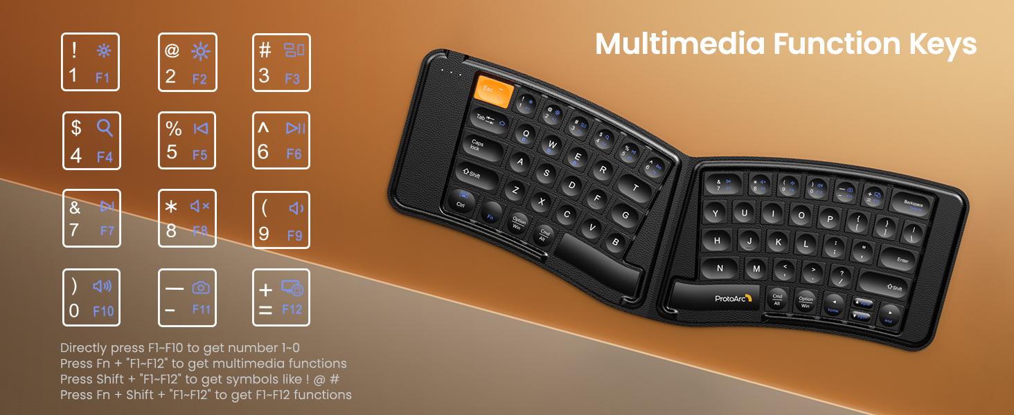 ProtoArc Ergonomic Foldable Keyboard, XK03 Split Folding Travel Bluetooth Keyboard, Ultra Slim, Portable for iPad, iPhone, Tablet, Laptop, PC