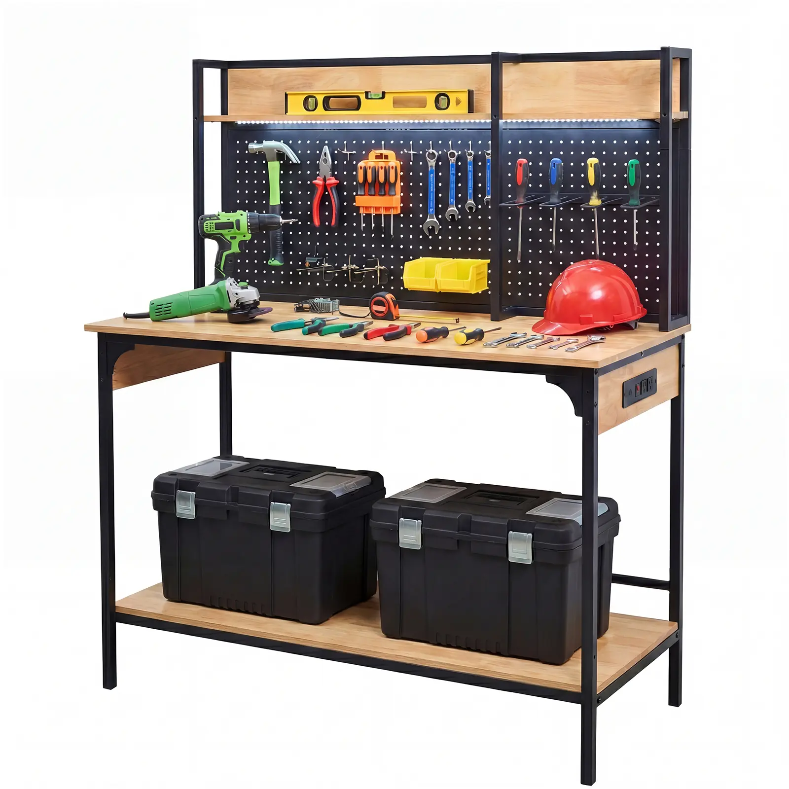 NorthSky 48in Heavy Duty Steel Frame Workbench - High-Brightness LED Work Light, Storage Shelves, UL & ETL Certified Power Strip, 4ft Pads, Pegboard, 1 USB Port, 1 Type-C Port, Tool Racks & Bars for Workshop, Garage DIY Projects, Indoor 3D Printer Table,,