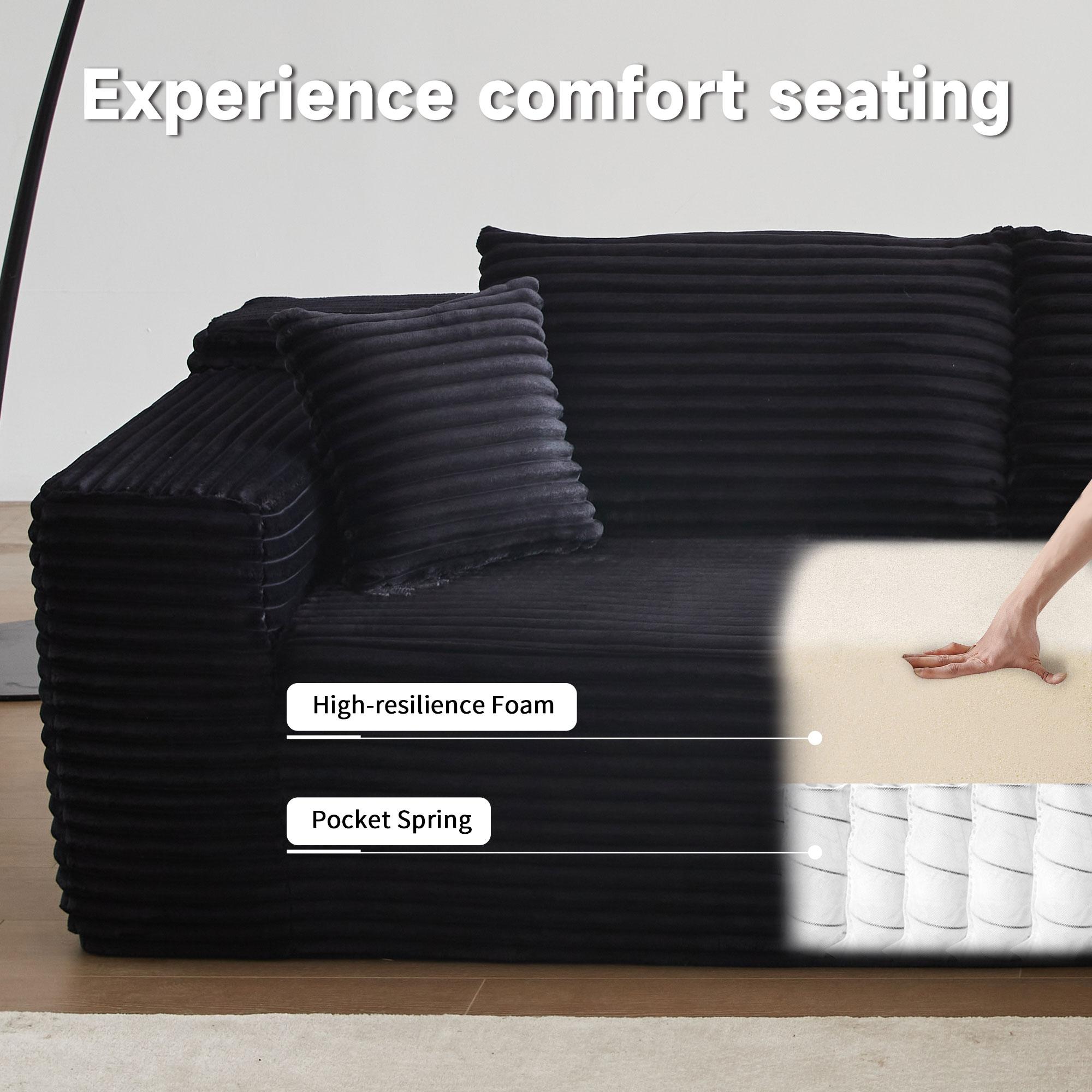 【2 Packages Shipping】Ovios 106" Plush Corduroy Cloud Velvet Modular Boneless Couch with Chaise & Ottoman, No Assembly Required - L/U-Shaped Sectional Sofa Set with Flexible Configuration - 107"W x 69.5"D x 30"H, 3 Seater 【2 Packages Shipping】Ovios 106" Plush Corduroy Cloud Velvet Modular Boneless Couch with Chaise & Ottoman, No Assembly Required - L/U-Shaped Sectional Sofa Set with Flexible Configuration - 107"W x 69.5"D x 30"H, 3 Seater