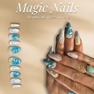 Magic Nails -KRYSTAL SEASHELL -Handmade Press-On Nails ,Short Almond Shape | Reusable,Acrylic Made,Salon-Quality,Long lasting ,Glossy Design