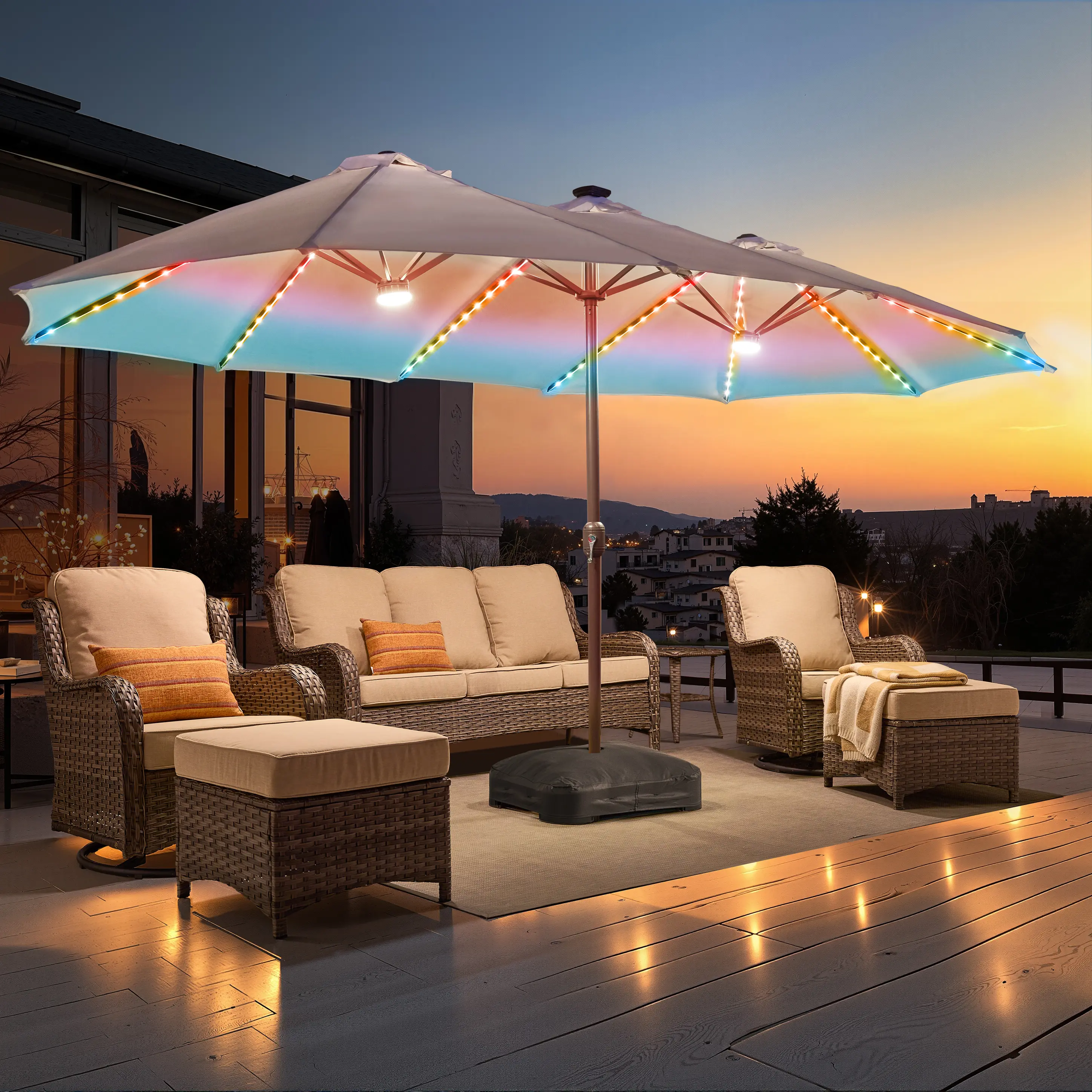 Beige |  RGB Colored lights Umbrella & Base