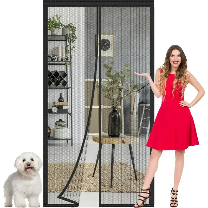 Magnetic Mesh Screendoor Curtain - 72"x80" Anti-Insect Dustproof Mesh Door, 34 Magnets, Self-Adhesive Hook Tape, Hands-Free Easy Passage, Breathable, Portable, Bug Free Door for Balcony, Bedroom with Simple Installation
