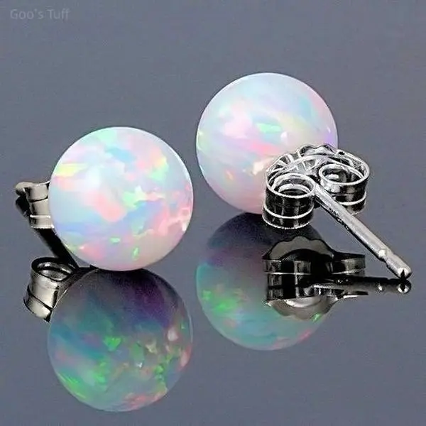 Women's Minimalist S925 Silver Round Opal Stud Earrings, Fire Flash Shiny Finish Pin, Dainty Costume Jewelry for Daily & Wedding Wear