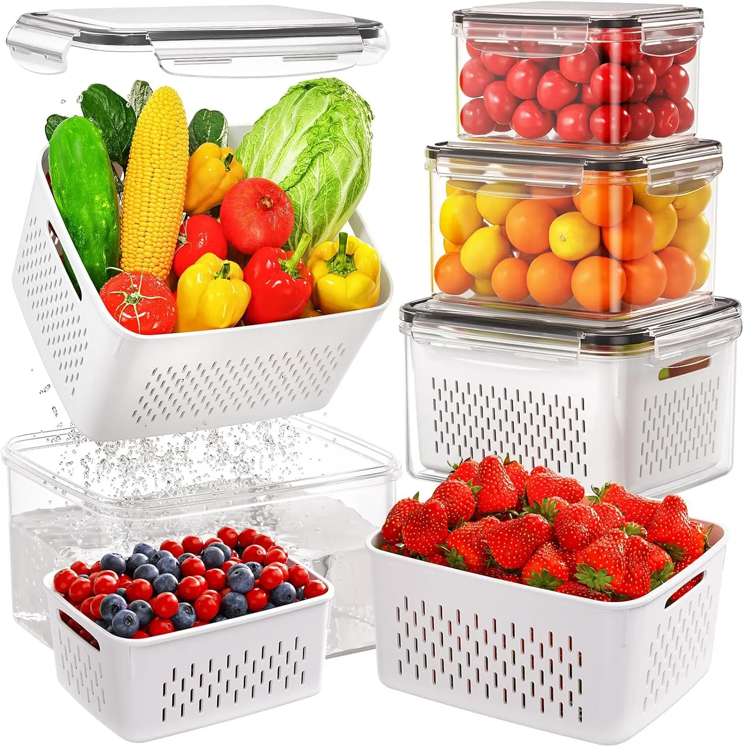 12pcs Large BPA-Free Airtight Food Containers with Lids & Removable Colander, Leak-Proof Stackable Plastic Kitchen Household Products, Fridge Organizers, Dishwasher-Microwave Safe for Storing Meats, Keeping Produce Fresh Longer