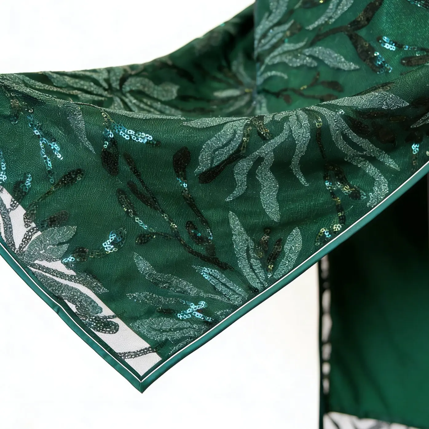 Dark Green Sequin Handmade Frog Button Modern Qipao
