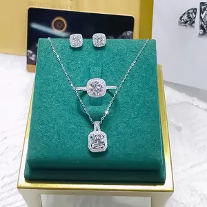 Silver Square Zircon Necklace Set Fashion Dainty Jewelry for Women