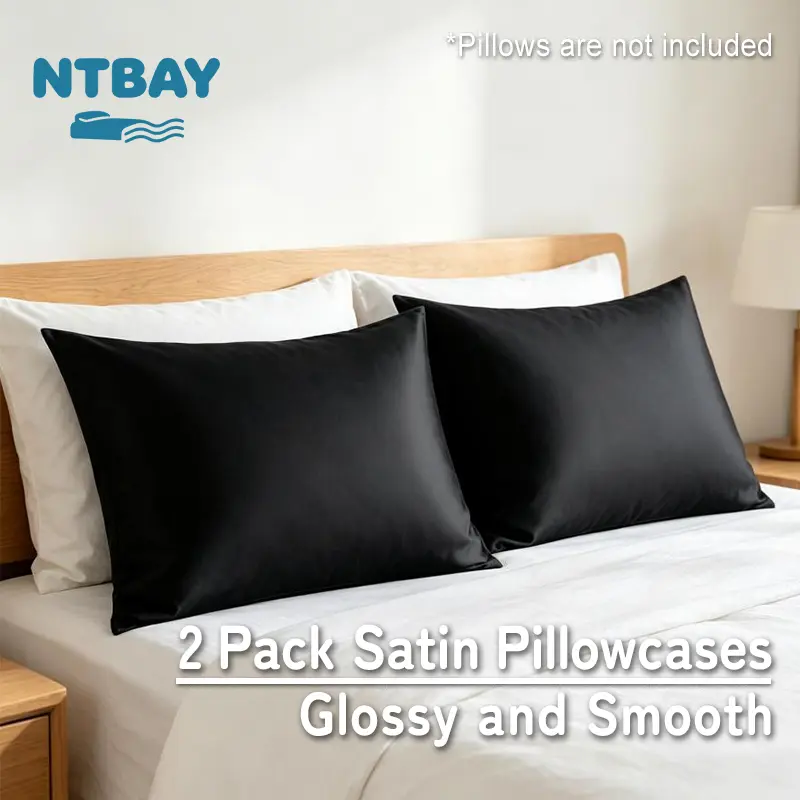 NTBAY Silky Satin Pillowcases, 2 Pack Cozy Aesthetic Polyester Bedding, Glossy Low-Friction Surface, Ultra-Soft Microfiber, Silk-Like Touch, Cool Feel, Envelope Closure, Durable, Convenient, Gift-Ready for Hair and Skin, OEKO-TEX STANDARD 100 Certified