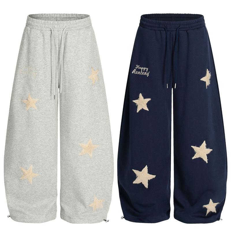 TELLFUN 2026 Men‘s Star Embroidered Jogger Pants Loose Fit Barrel Leg Sweatpants with Stretch Fabric and Drawstring Waist Y2K Streetwear Style；Unisex
