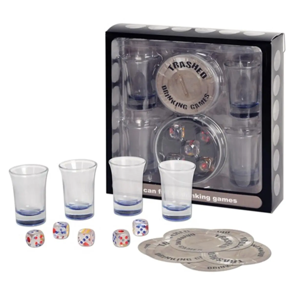 Beistle Viking-Themed Drinking Game Set for Adults & Friends - Trashed Assorted Bar Set with 4 Glass Shots, 5 Dice, Game Pieces & Bouncing Ball, Party, Number Game