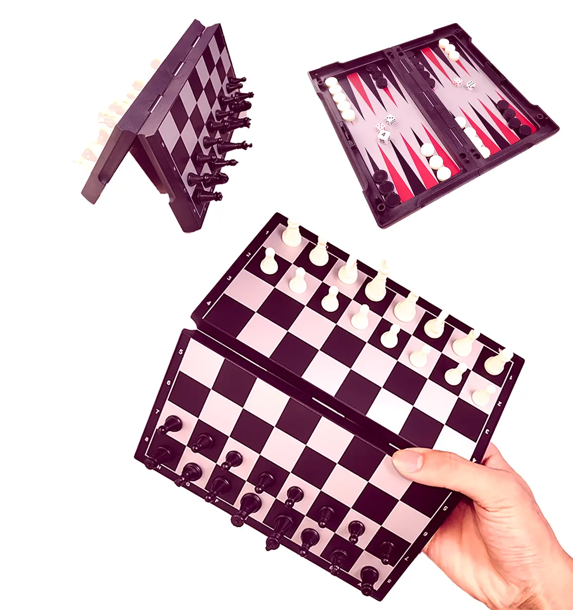 Magnetic Chess Board Game Set - 7.87in Double-Sided Magnetic Foldable 3-in-1 Tabletop Board Games, Folding Case, Portable Mini Elastic Bag for Family Fun Travel (Chess, Checkers, Backgammon), Chess Game Set
