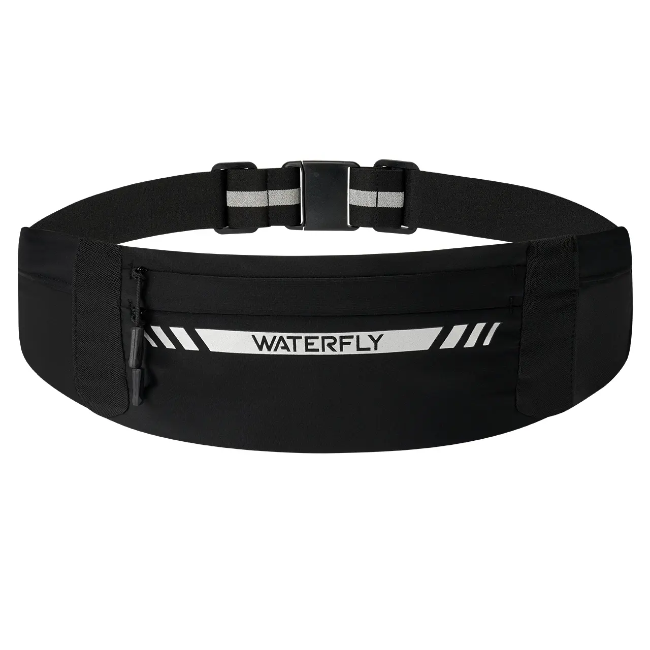 WATERFLY Running Belt Fanny Pack: Slim Breathable 4 Pocket Waist Bag for Men Women Sport Workout Exercise Fitness Phone Holder - Runner Marathon Jogging Waistband Fits ALL Phones