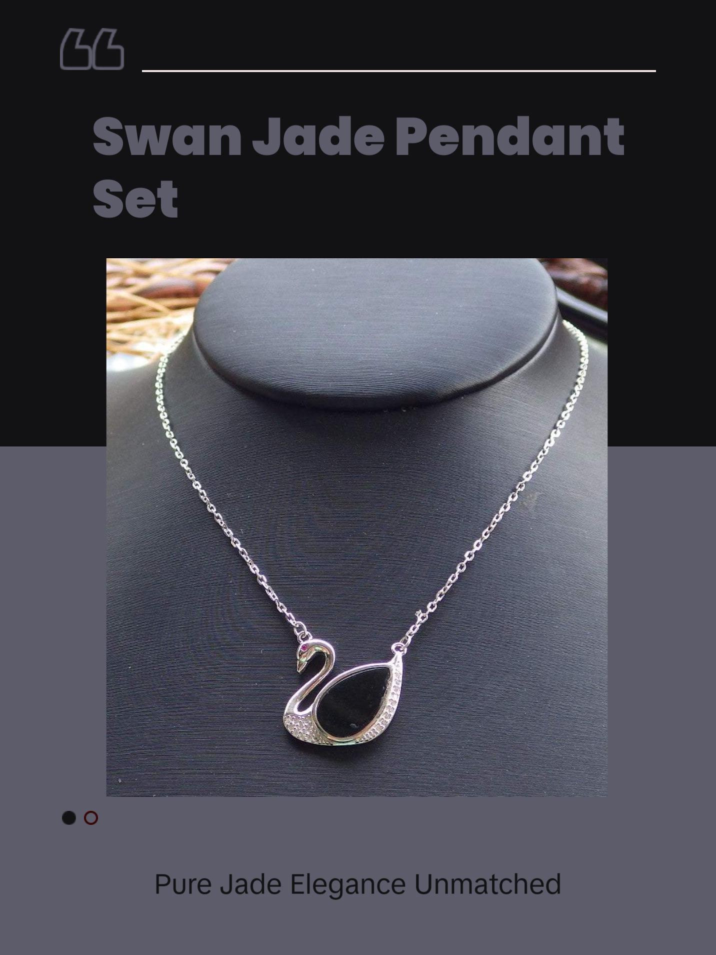 Silver 925 Certified 100% Natural Myanmar Burma A Jade Jadeite Black Dark Green Swan Pendant Necklace