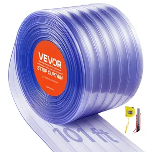 VEVOR Clear PVC Strip Curtain, 101 ft Length x 12 in Width, Ribbed Plastic Door Strip Bulk Roll, Walk in Freezer Cooler Curtain Strips for Doorways of Supermarket, Garage, Warehouse, Pet Animal House