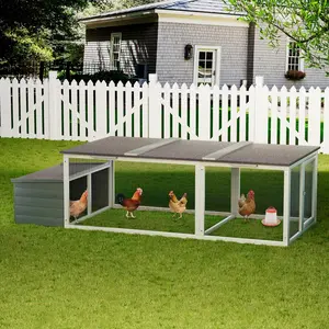 New Large Wooden Chicken Coop,Outdoor Hen House with Nesting Box and Weatherproof Asphalt Roof,Walk-in Poultry Cage W/Secure Locks,Metal Mesh Run for Backyard Farm Use,Easy Assemble,Gray