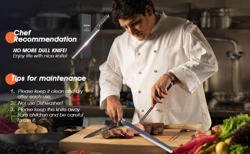 【February Faves】Huusk Japan 12 Inch Hand Forged Slicing Knife for Meats, Ribs, Roasts - Brisket Carving Knife for BBQ and Christmas Gifts – Perfect Father's Day  Gift!