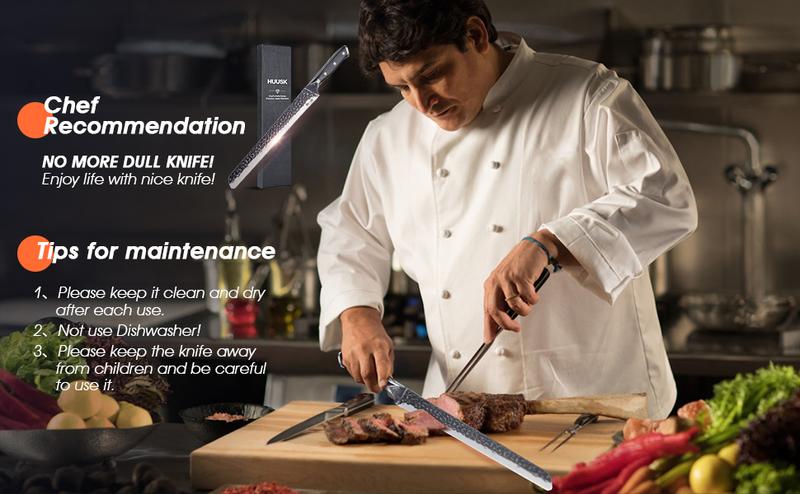 【February Faves】Huusk Japan 12 Inch Hand Forged Slicing Knife for Meats, Ribs, Roasts - Brisket Carving Knife for BBQ and Christmas Gifts – Perfect Father's Day  Gift!