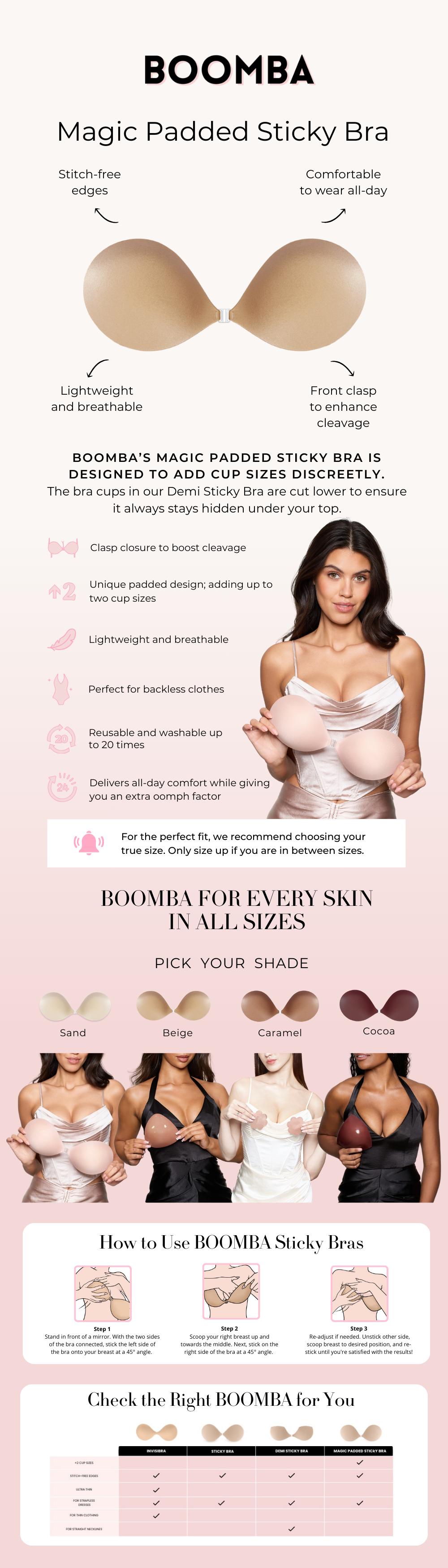 BOOMBA Magic Padded Sticky Bra - Patented Sticky Fashion Bra Inserts