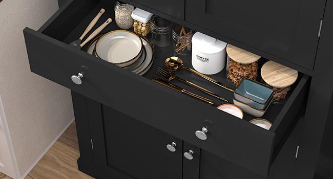 Fabiula 72 Tall Kitchen Pantry Cabinet with 4 Doors & Drawer Adjustable Shelves White Farmhouse Freestanding Design for Dining Room Living Room Storage