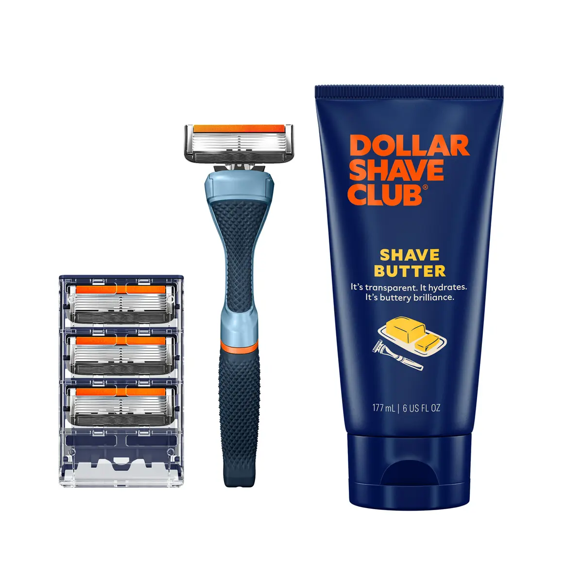 Dollar Shave Club Men's Razor Bundle – Diamond Grip Handle + Signature 6-Blade Refills + Hydrating Shave Butter for a Close Comfortable Shave