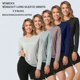 5 Pack Women's Long Sleeve T Shirts Workout T Shirts For Women Absorbs Sweat Breathable Tops Sexy Sporty Topsexy T Shirt For Woman UV Sun Protection Lightweight Outdoor Workout Shirt Energetic Multi-Color Sports Tops For Running Gym  Hiking Athletic Wear,