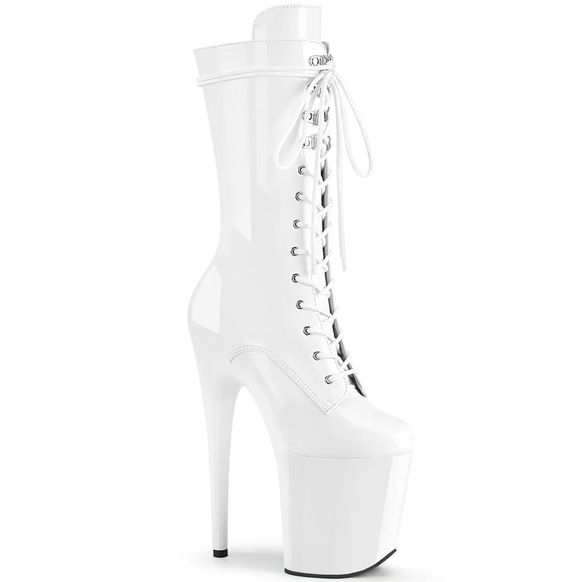 Pleaser Flamingo-1050 Women's Chic Mid Calf Boot, 8" Heel Lace-Up Footwear with 4" Platform Lift and Inside Zip