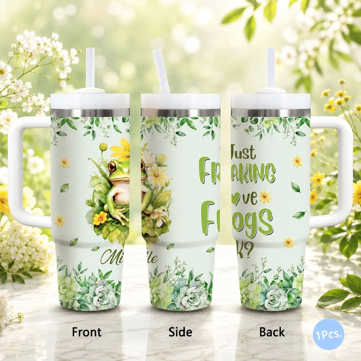 Custom Frog Vacuum Flasks 40oz Stainless Steel Vacuum Insulated Tumbler with Handle & Straw | Long-Lasting Cold & Heat Retention, Leak-Resistant | For Iced Coffee, Water, Office, Gym & Travel