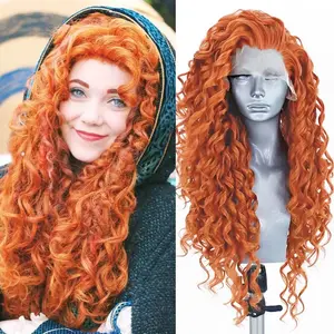 RONGDUOYI Orange Curly Wave Synthetic Wig Natural Hairline Heat Resistant 26 Inches Orange Kinky Wavy Lace Front Wigs for Women Men Use Cosplay Makeup Hair