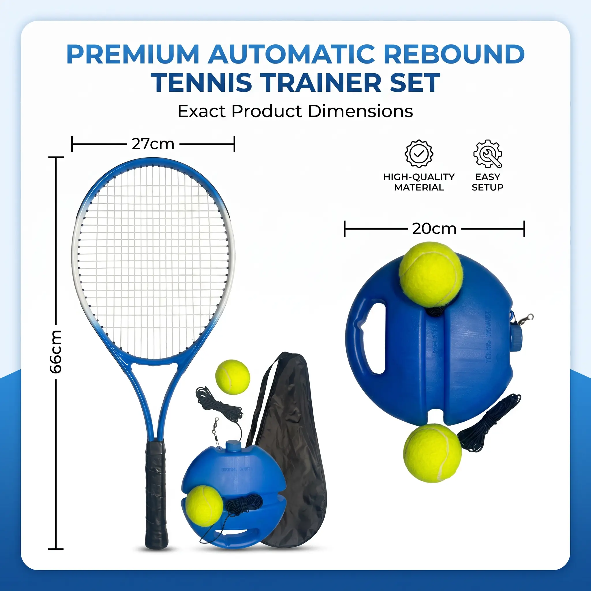 Solo Tennis Rebound Trainer Full Package Tennis Racket + Fillable Base + 2 Elastic Balls Professional Entry Training Gear for Family Daily Apartment Backyard Practice Anti-Tangle Rope