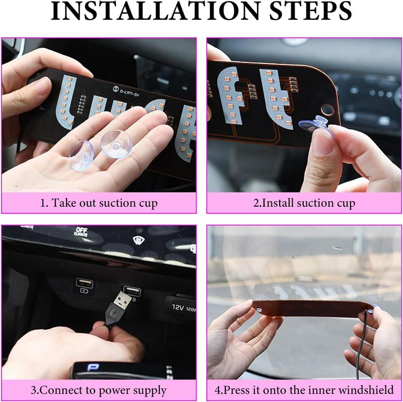 Car Windshield LED Light Sign, Bright Glow Signs Decals with Suction Cups & USB A Switch Cable, LED Window Display Sign Decor Lights for Taxi Truck SUV, Car Accessories