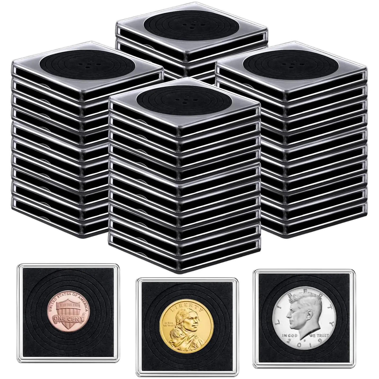 40Pcs Acrylic Coin Collection Cases with Sponges - Silver Dollar Protection Cases for Collectors,Coin Snap Holder,Coin Dollar Collection Supplies