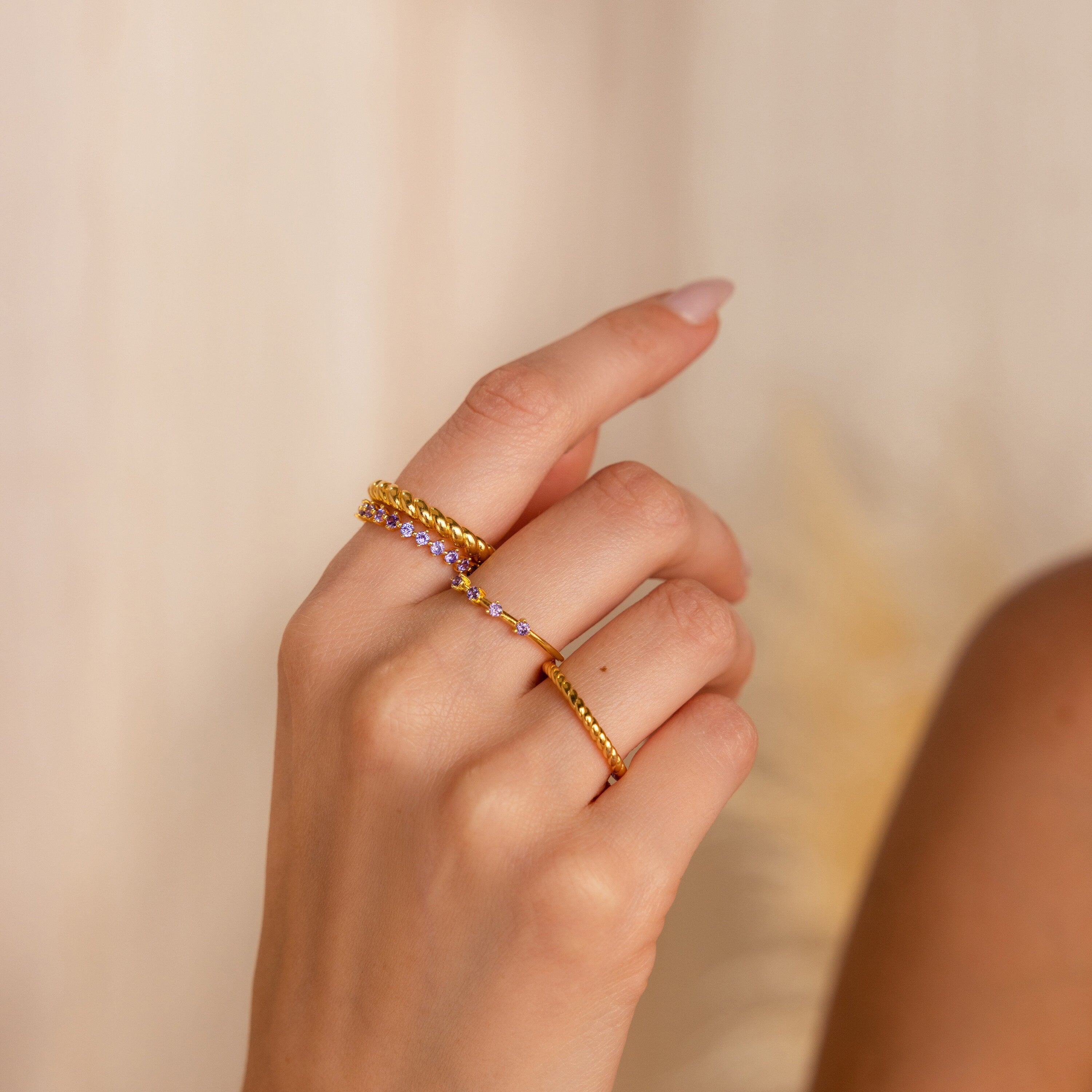 Amethyst Eternity Ring by Caitlyn Minimalist - Dainty Purple Gemstone Ring for Women - Delicate Crystal Birthstone Promise Ring - Amethyst Jewelry - Perfect Gift for Her