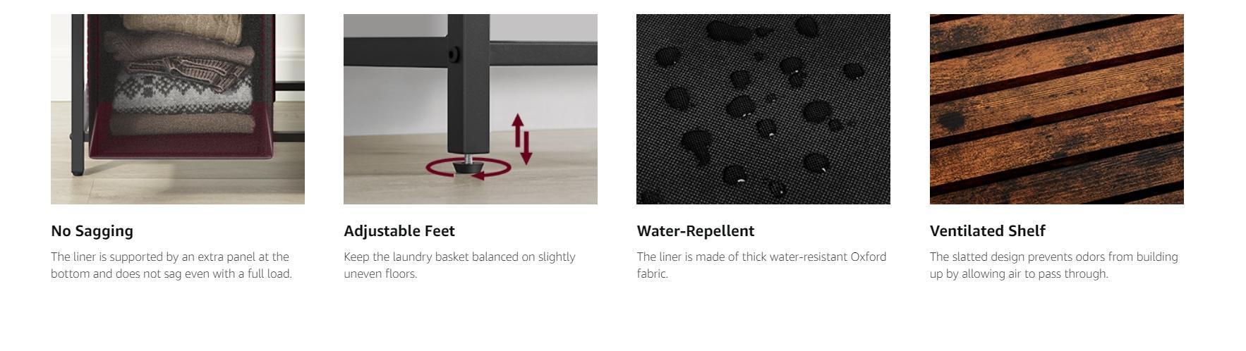 SONGMICS HOME VASAGLE Laundry Sorter with Top Shelf and Pull-Out Bag, Compartment Modern Irregular Laundry Basket Organiser