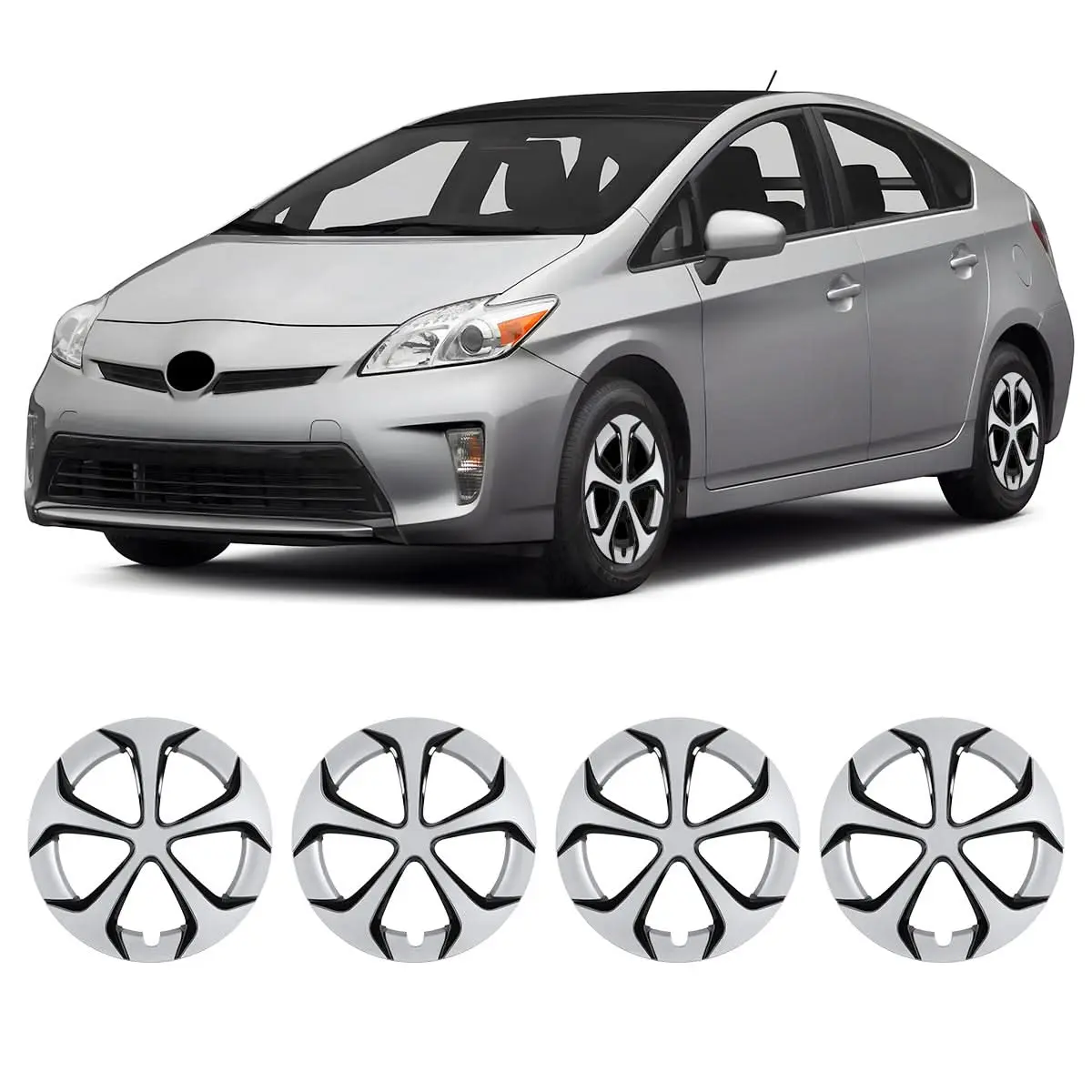 WOLFSTORM 4-Pack 15in Wheel Rim Covers Hubcap Set, ABS+PC Wheel Skins, Tool-Free Auto Accessories, Compatible with 2010-2015 TOYOTA PRIUS Car Replacement Parts, For 2010-2015