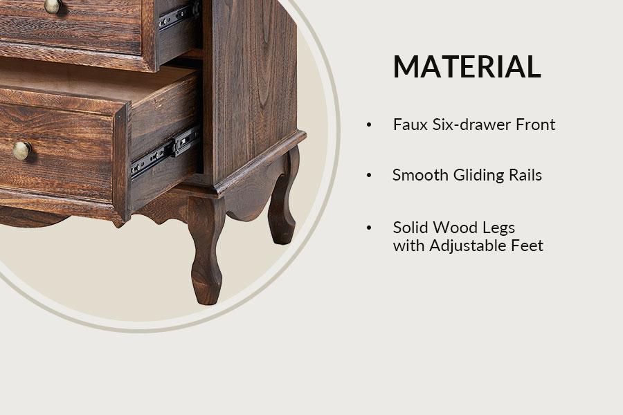 Hulala Galatea 30'' Tall End Table 3-Drawer Farmhouse Cabinet/Nightstand with Built-in Power Strip, Faux Six-Drawer, Solid Wood Legs & Adjustable Feet