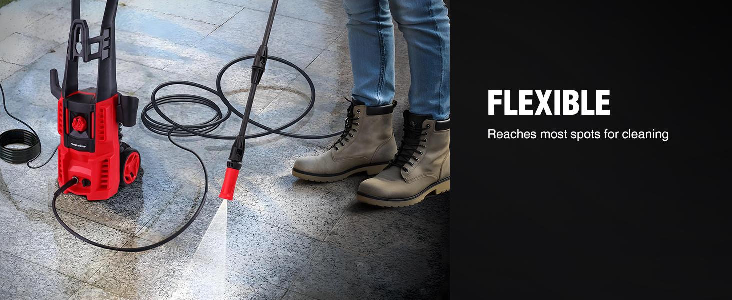 PowerSmart Electric Pressure Washer PS2020 1850 PSI 1.8 GPM with Spray Gun Foam Cannon & High Pressure Hose Portable Red Black, PS2020