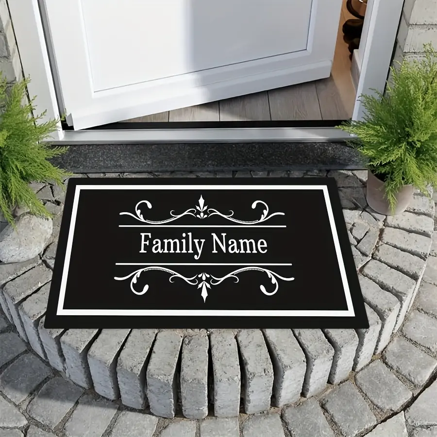 Personalized Rectangle Doormat - Custom Family Name, Non-Slip Rubber Base, Machine Washable Home Bathroom Mat, Housewarming Gift