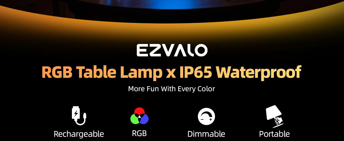EZVALO Waterproof Shower Lamp, RGB Color Changing Cordless Table Lamp with Remote, 83 Scene Modes, Rechargeable 4500 mAh Touch LED Light for Bathroom, Spa-Like Shower, Bathtub, Bedroom, Patio, Camping, Home Decor, Valentines Day Gifts for Her