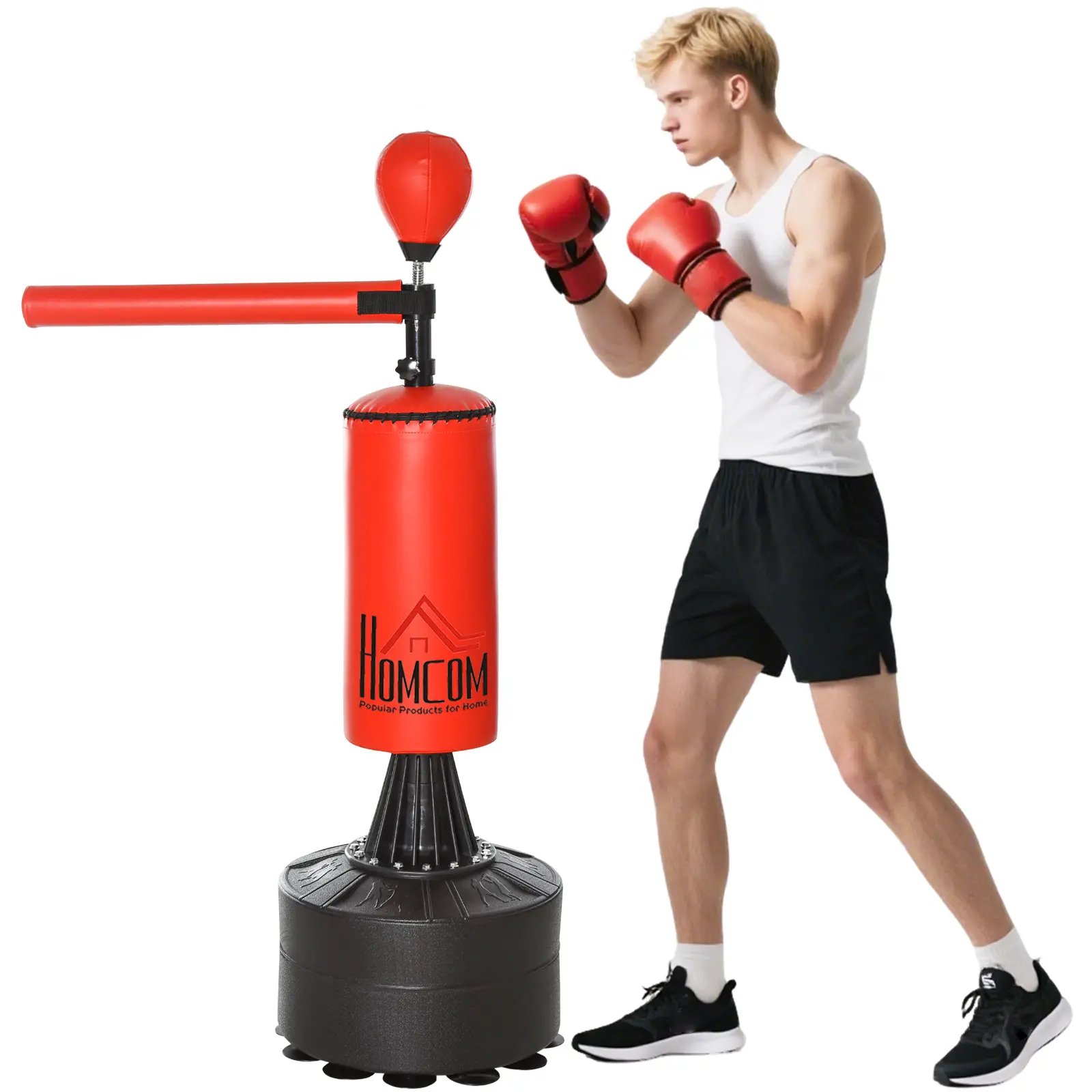Soozier Boxing Machine, Freestanding Adjustable Height Reflex Punching Bag with 360° Rotating Bar, Speed Ball, Gloves, Stable Suction Floor Grip, Sand/Water Fill for Gym Training, 34.75"W x 19"D x 61"-80.75"H Boxing Equipment, Punchingbag