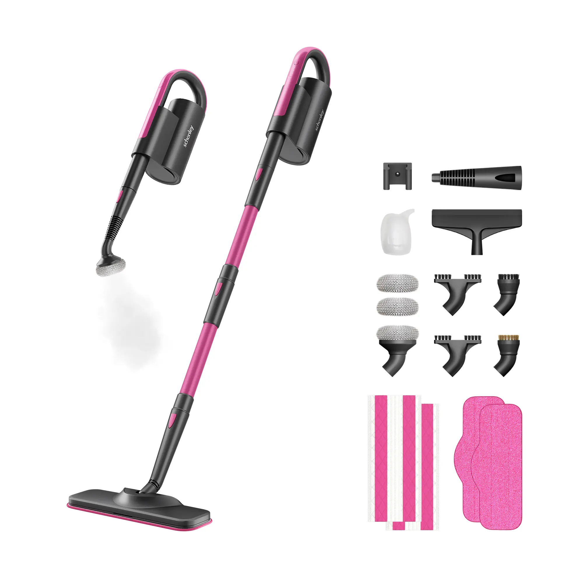 Schenley 19-in-1 Corded Steam Mop Steam Cleaner - Dual-Rod Design, Detachable Handheld Steamer, Multi-Purpose Accessories, Washable Microfiber & Disposable Pads, Antibacterial Eco-Friendly Deep Cleaning House Supplies for Mold Removal & Multi-Surface Use,
