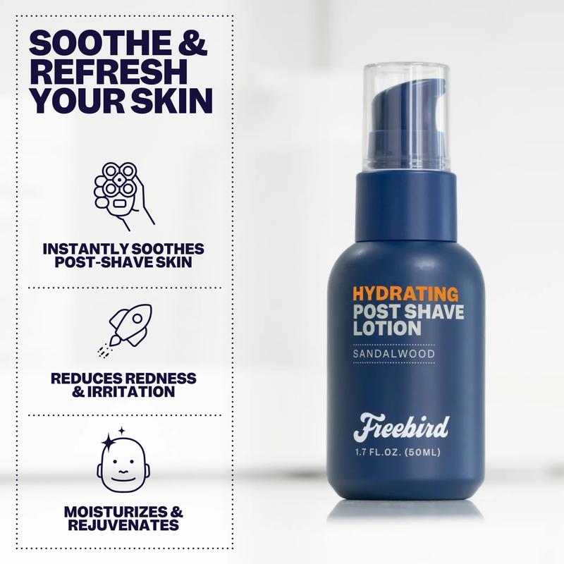 FREEBIRD Hydrating Post-Shave Lotion - 1.7 FL OZ Cooling Sandalwood Aftershave Gel for Razor Burn Relief & Gentle Skin Care - Foam