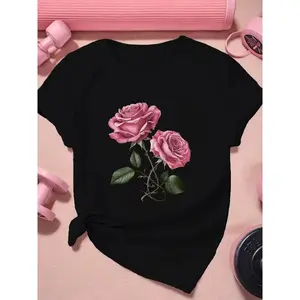 Two exquisite pink roses Women's Plus Size Sports Short Sleeve T-Shirt