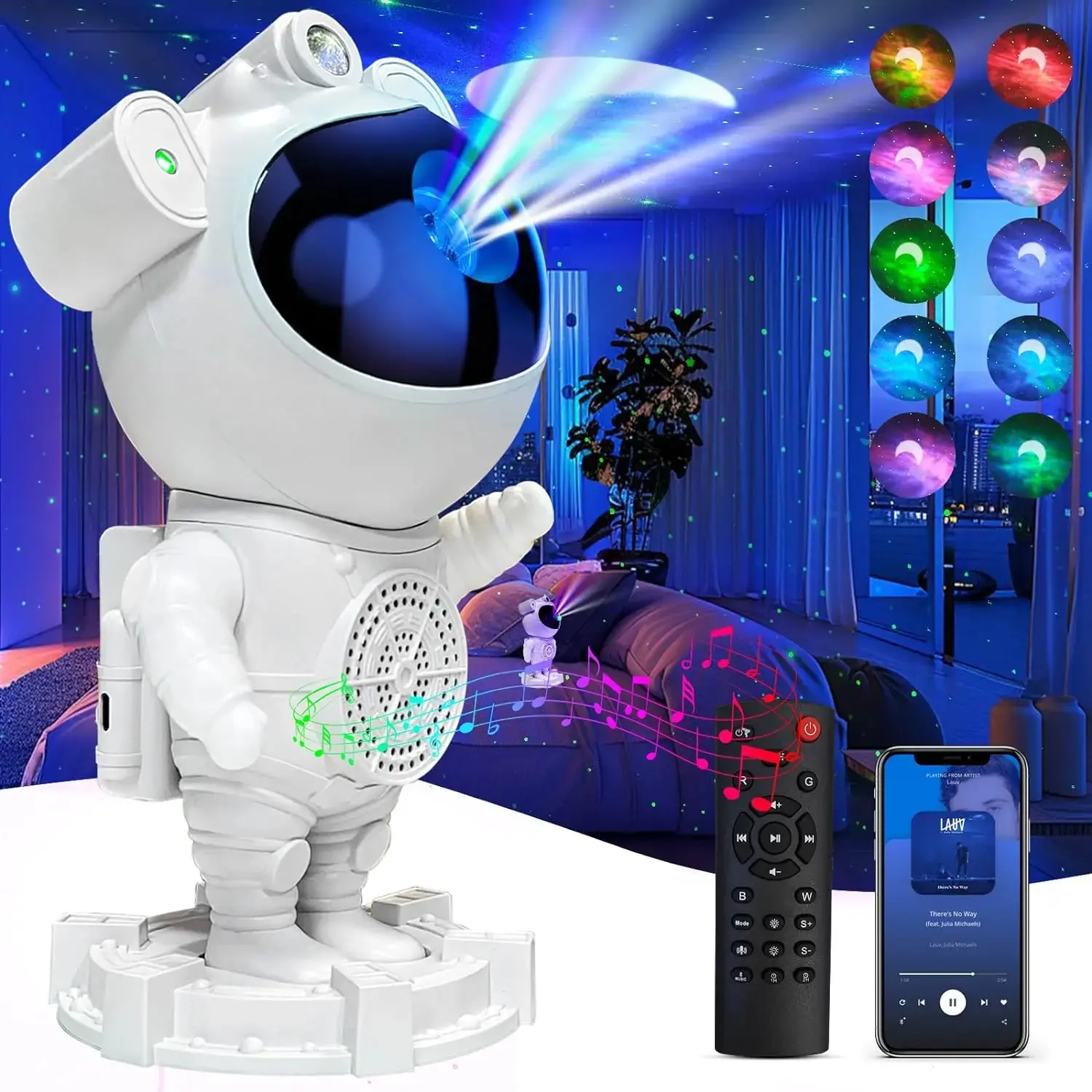 Plastic Galaxy Light Projector, Bluetooth Speaker with White Noise Machine, Adjustable Brightness, Customizable LED Lights, 360° Nebula Mood Lighting, Remote-Controlled Bedroom Timer Starry Space Ceiling Lamp, Adjustable Brightness Lights