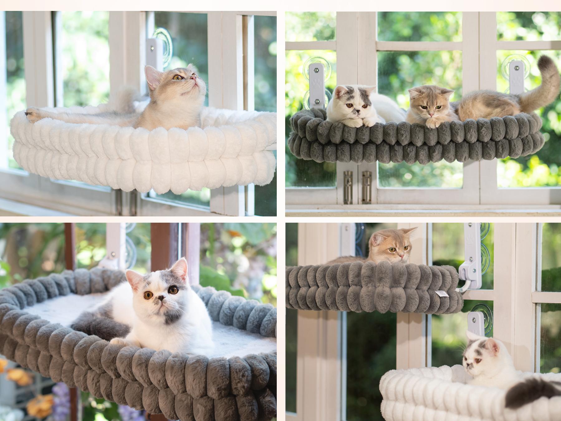Folding Cat Hammock for Window - Cordless, Machine Washable Bed, Robust Metal Frame, Strong Suction Cups，Cat Window Perch for Cats and Small Dogs