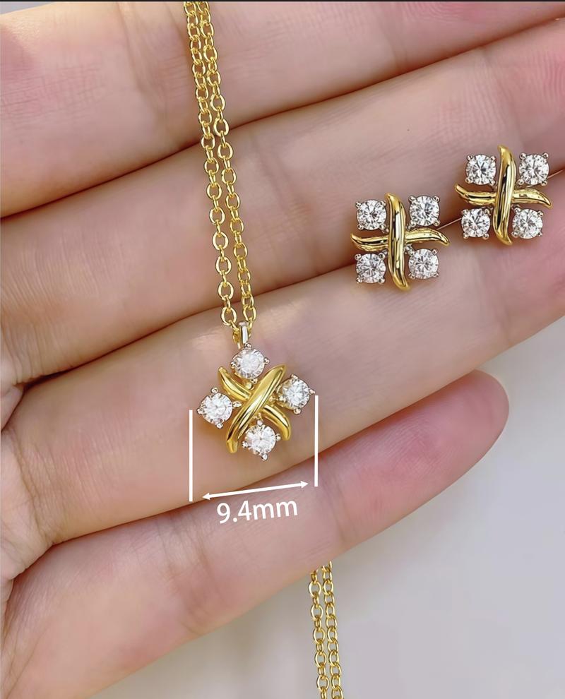 【#472 Herringbone】1.2CT Classy Four-stone Necklace vvs Synthetic Moissanite Necklace in 925 Sterling Silver Wings Cross Pendant Classic Cross Pendant