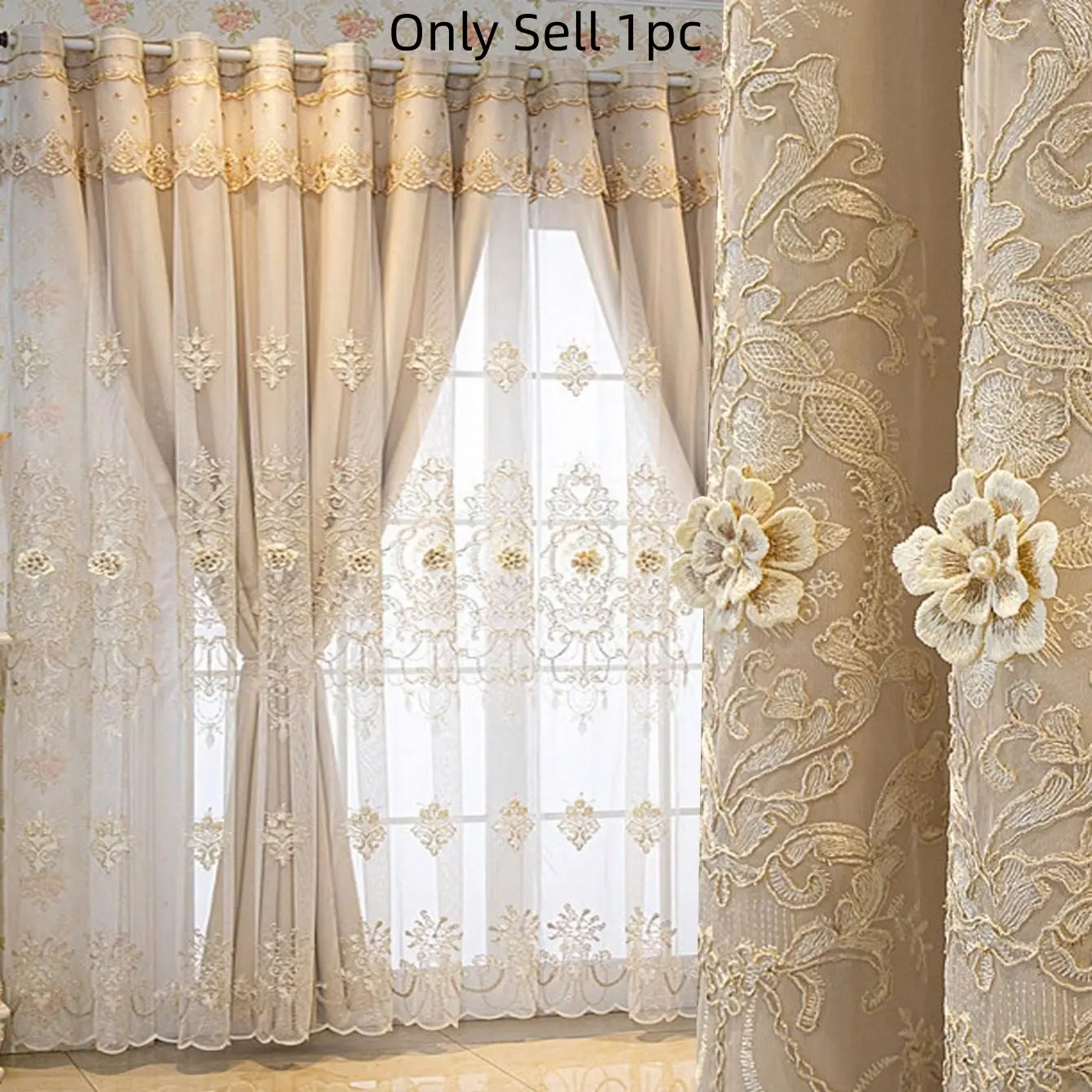 1pc Elegant Embroidered Window Curtain Pattern, Single Panel Drapes for Living Room and Bedroom Decor, Fashionable Home Accessories