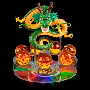 Resin Shenron Figure Dragon Shenlong Statue Set + 3.6cm Crystal Balls + LED disc + Shelf with Gift Box for Business Halloween Christmas Holiday and Birthday Home Decoration.