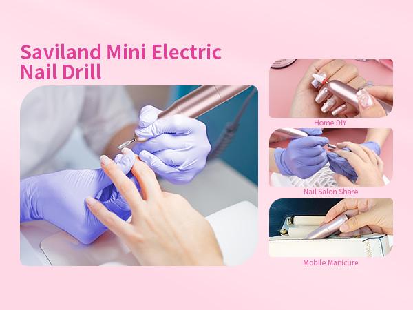 SAVILAND Electric Nail Drill: Professional Portable E-File Nail Drill with 6PCS Drill Bits for Manicure & Pedicure, Electric Nail File for Home & Salon Use, Rose