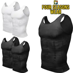 1/2/3 Pack Men's Body Shaper Compression Vest Tummy Control Tank Top - Breathable Mesh Slimming Waist Trainer Undershirt for Gym Workout. Double Layer Sleeveless Abdomen Shapewear Shirt, Athletic Fitness Running Elastic Base Layer
